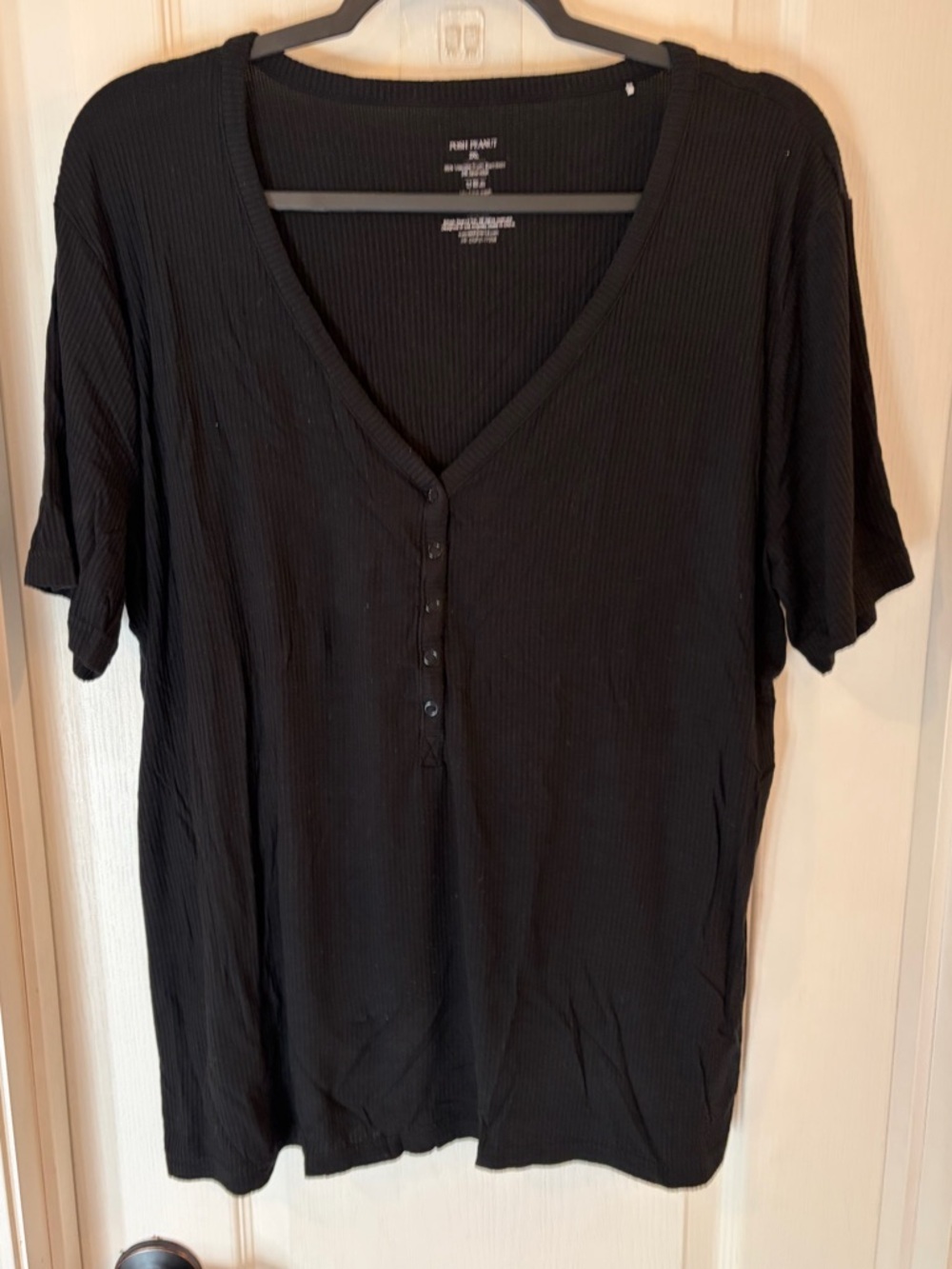 Posh peanut Black V-Neck Henley Women's Top -